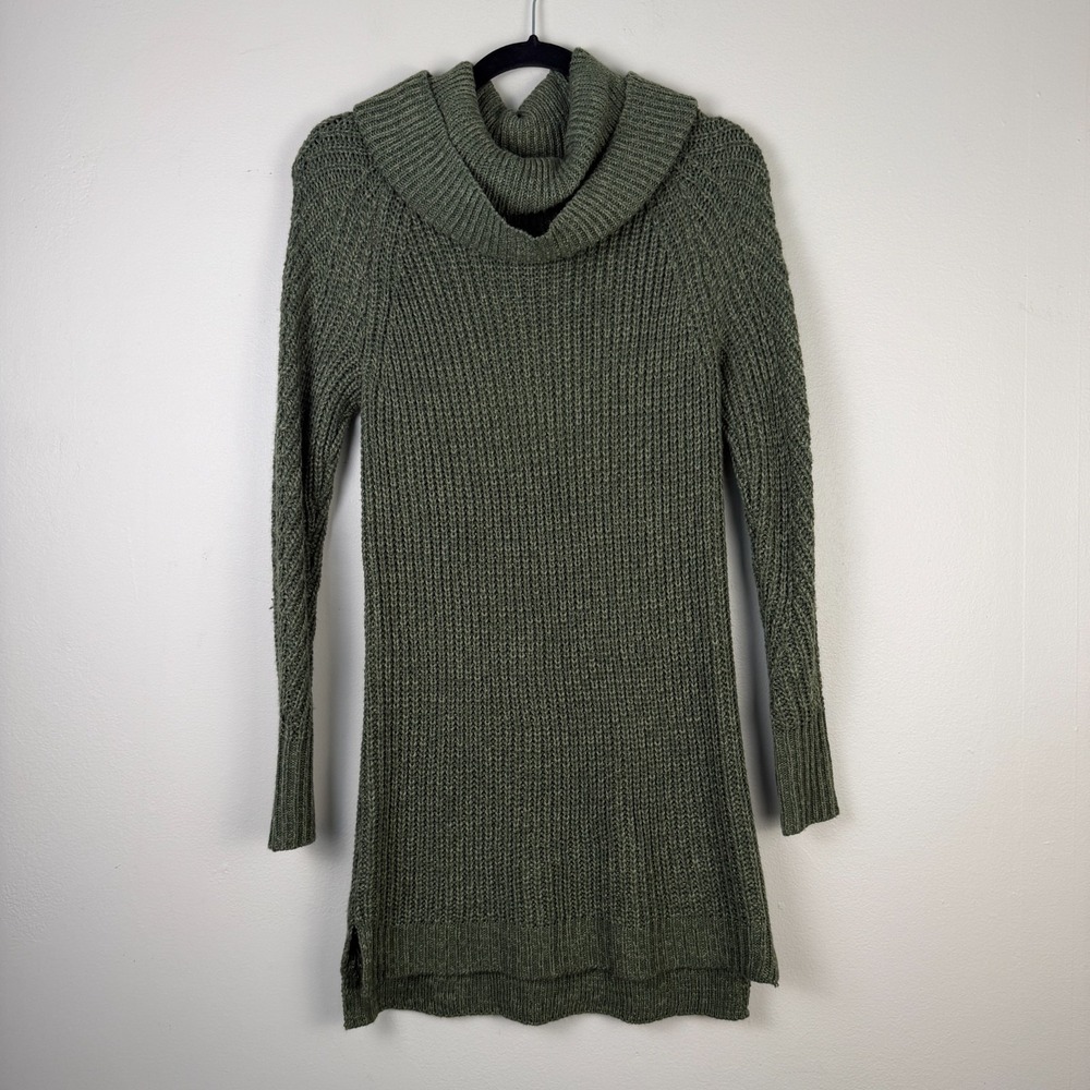 A New Day Sweater Dress Womens XS Green Cowl Neck Rib Knit Long Sleeve Pullover